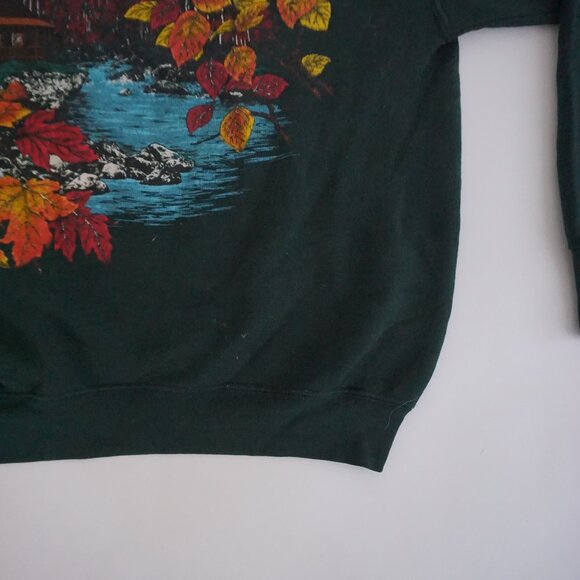 Vintage Fruit of the Loom Green Cabin Leaves Nature Fall Sweatshirt Cabincore XL - Picture 4 of 10